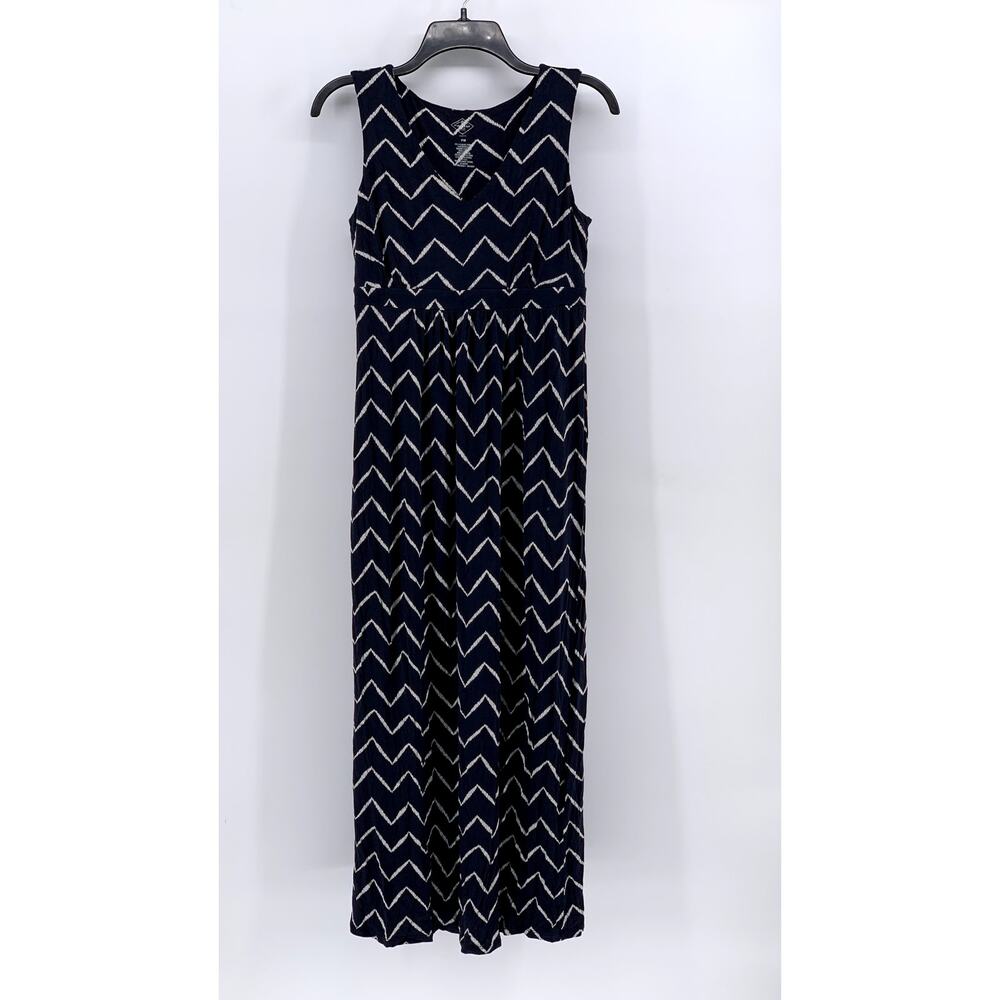 ST. JOHN'S BAY Women's Petite Navy-White Zig Zag Print Tank Maxi Dress SZ PM